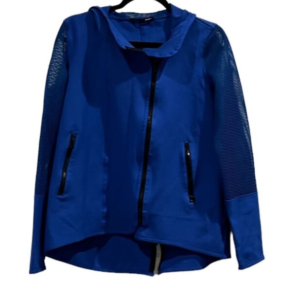 Elie Tahari Sports Jacket Womens Medium Blue Eyelet Hooded Nautical Lagenlook - Picture 1 of 8
